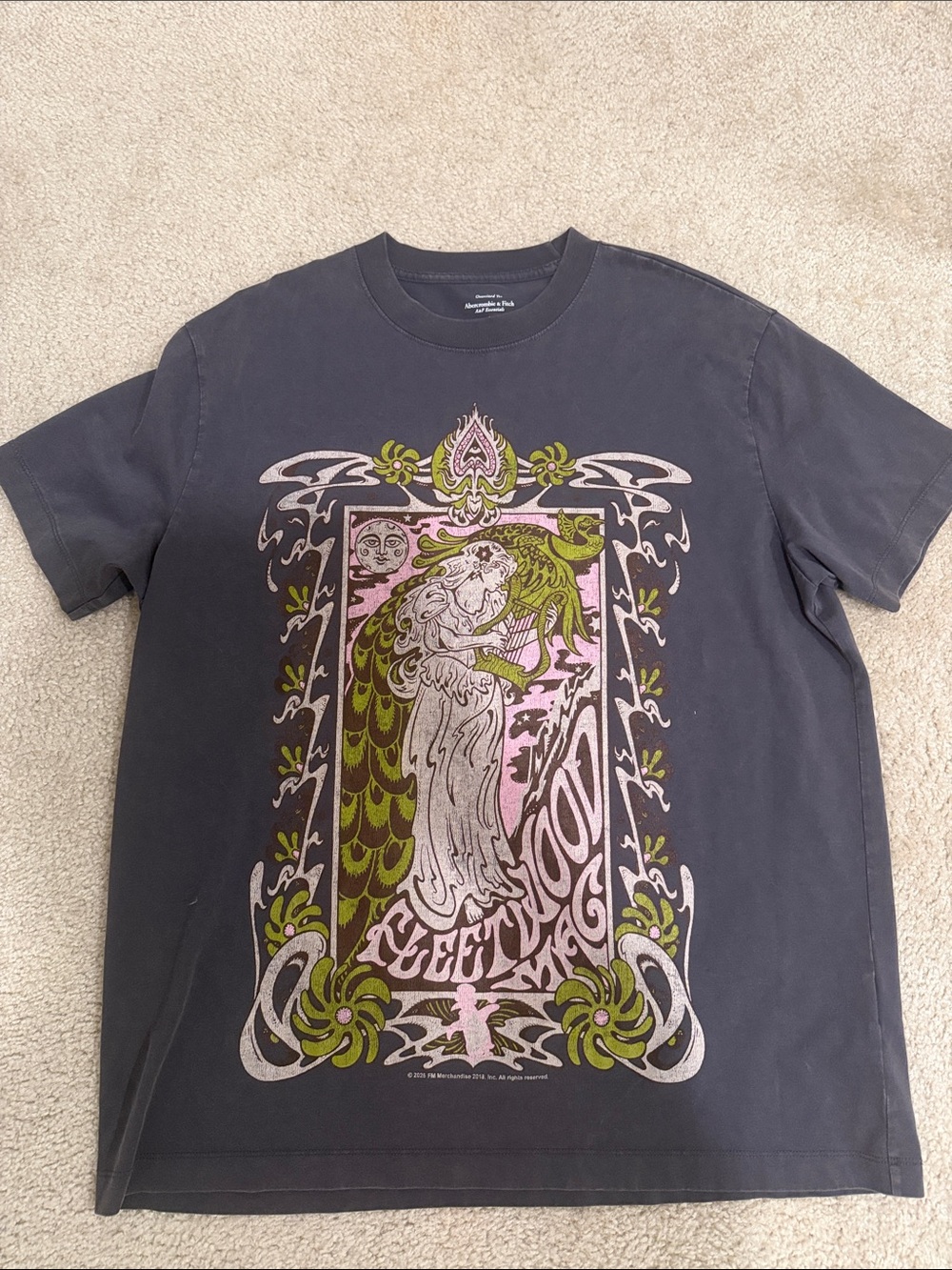 Abercrombie & Fitch Black Tee with Pink and Olive Graphic Panel